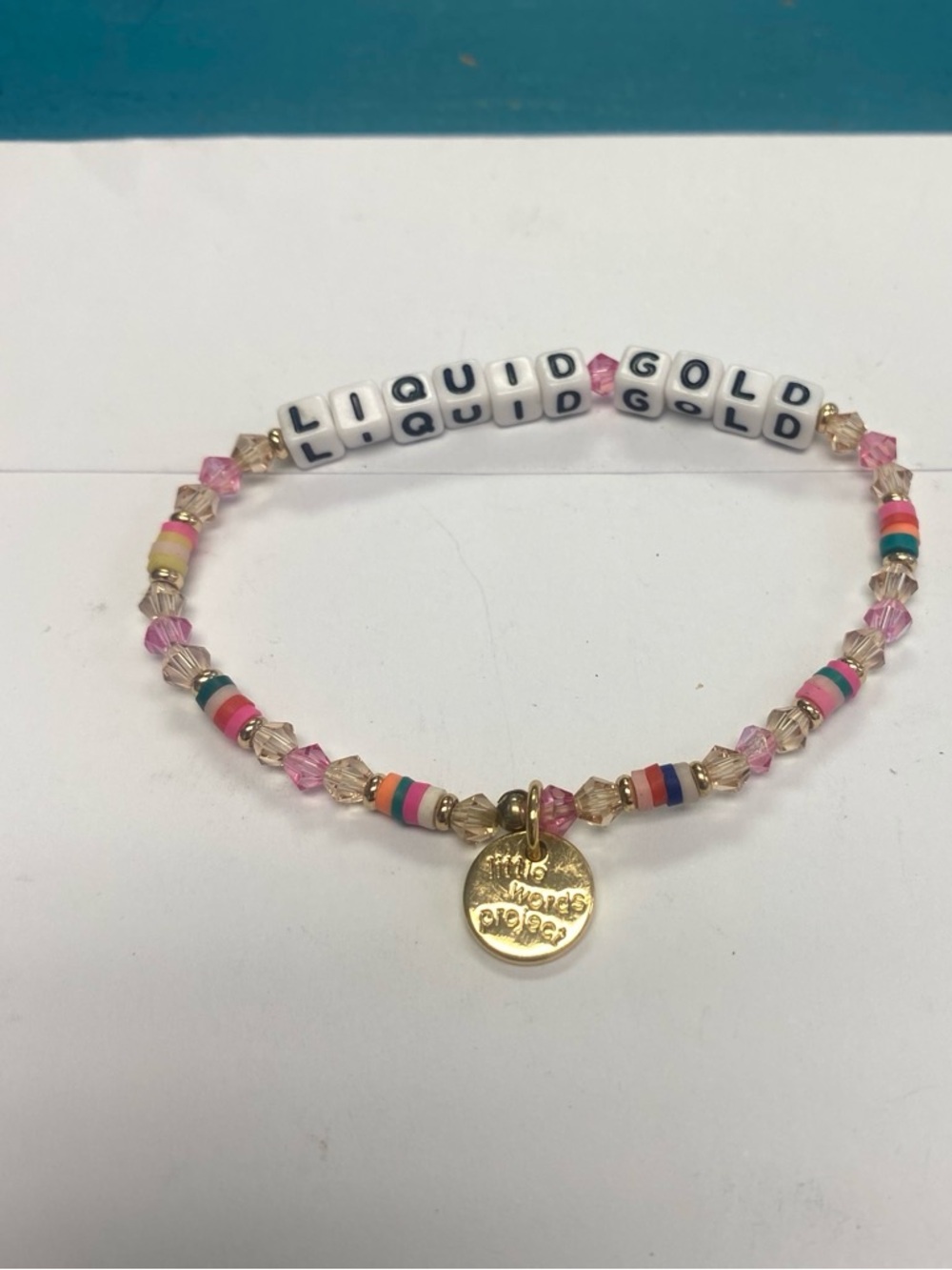 Custom little words Liquid Gold Pink Multicolor Beaded Bracelet